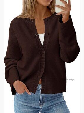 Oversized Chunky Knit Cardigan Sweater Long Bell Sleeves Button Up